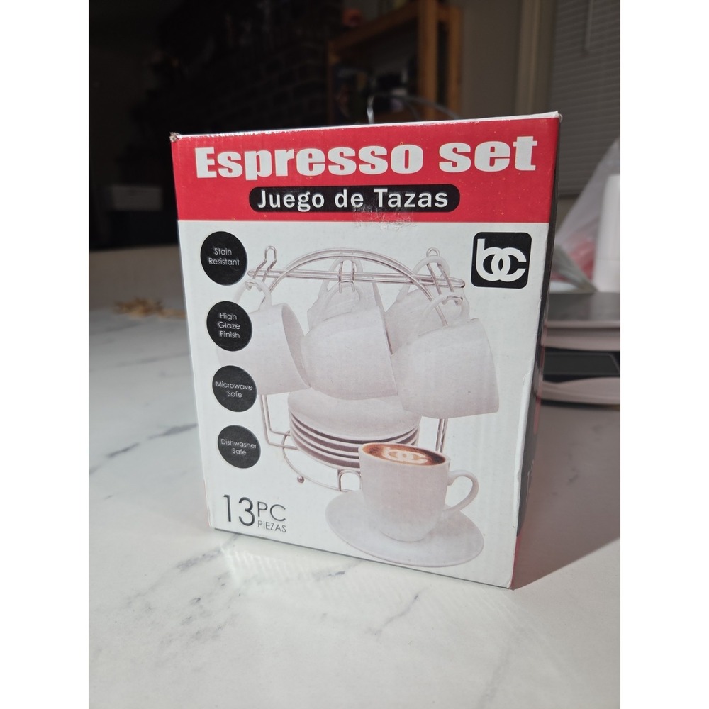 BC Service For‎ 6 Espresso Set. Cups, Saucers, And Display/Storage Stand. 4oz...